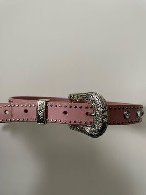 Nocona Belt Co Western Studded Pink Studded Rhinestone Leather Belt Y2K Cowgirl
